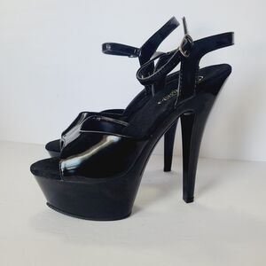 Pleaser Black Strappy High Heels Size 9